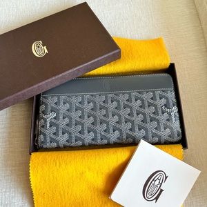 Authentic Goyard Goyardine Matignon Zip Around GM Wallet Gray